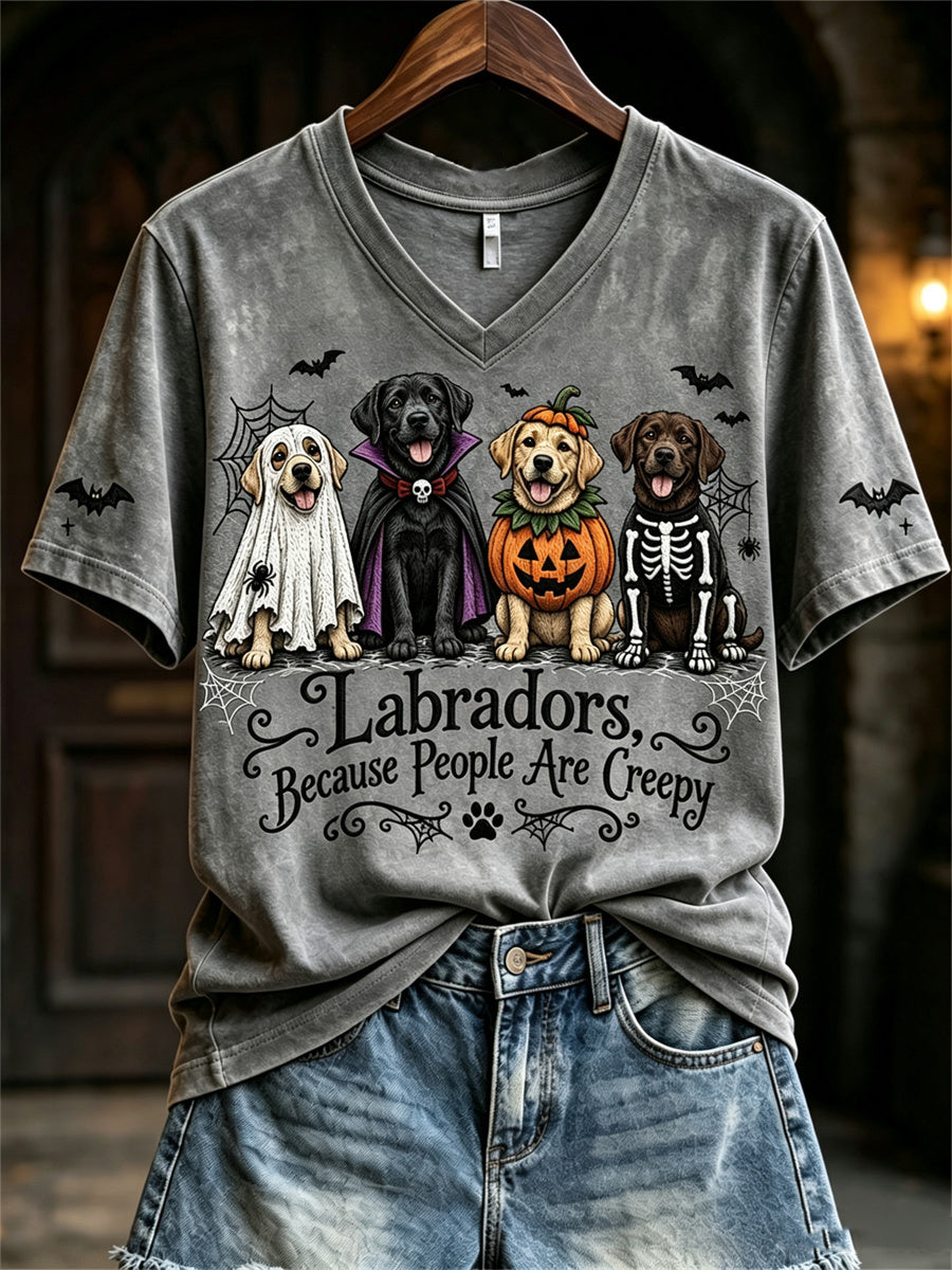 Women's Labradors Because People Are Creepy Halloween Dogs Print short-sleeved T-shirt gracestitchs