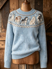 Women's cute puppy design casual long-sleeve sweater gracestitchs