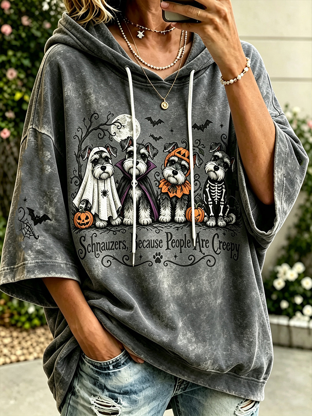 Women's Halloween Dog Pattern Design Casual Hoodie gracestitchs
