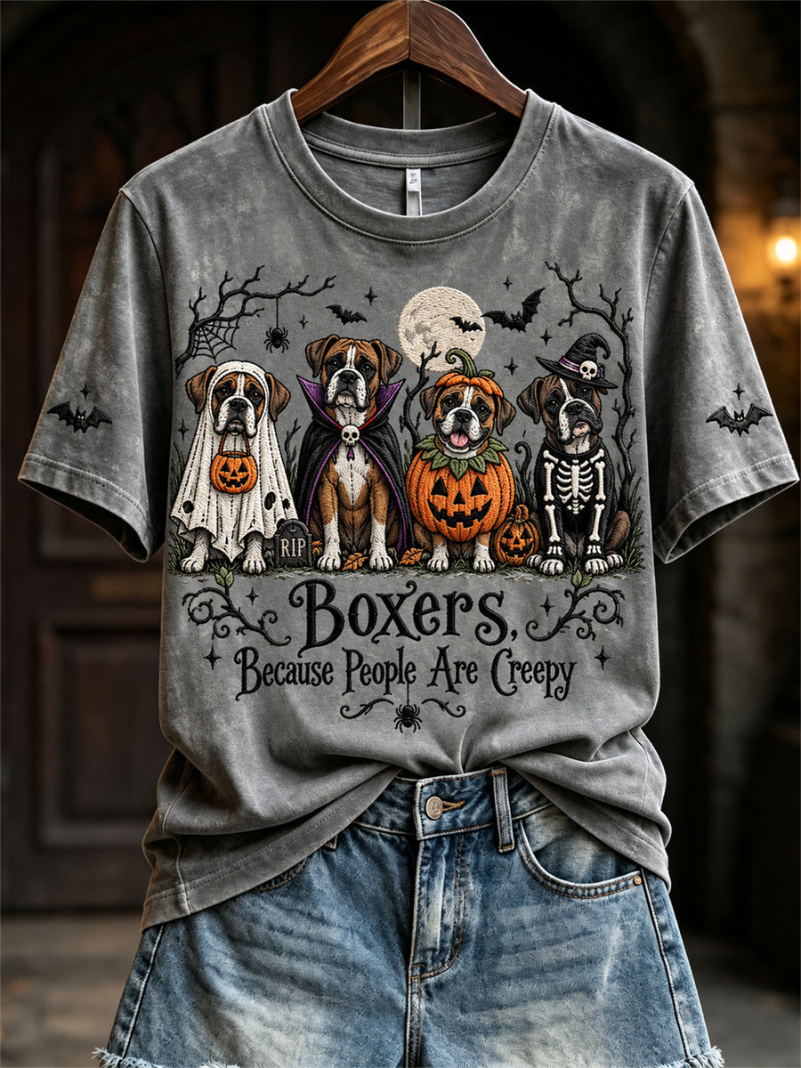 Women's Boxers Because People Are Creepy Halloween Dogs Print short-sleeved T-shirt gracestitchs