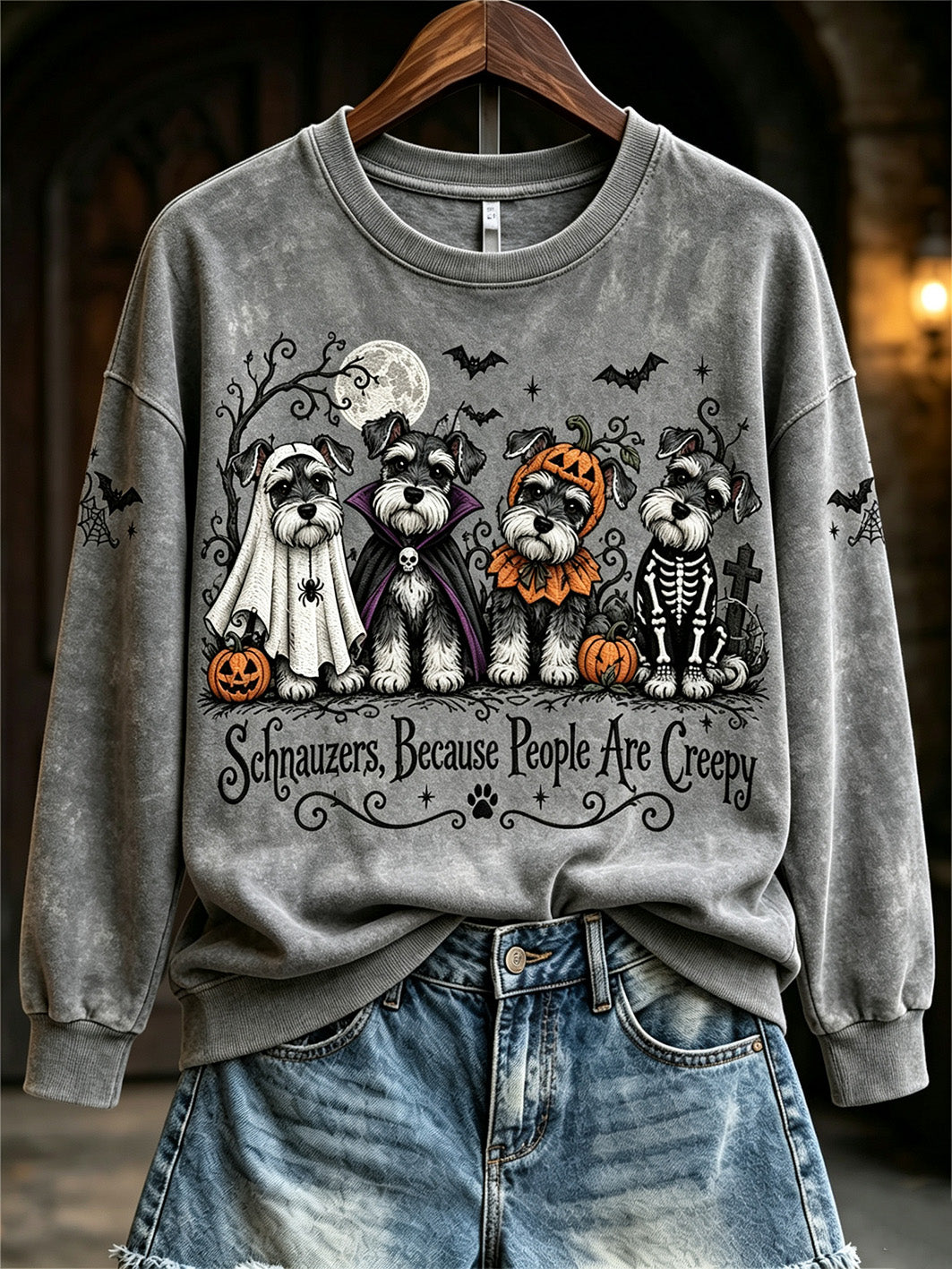 Women's Halloween Dog Pattern Design Casual Sweatshirt gracestitchs