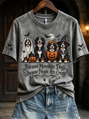 Women's Bernese Mountain Dogs Because People Are Creepy Halloween Dogs Print short-sleeved T-shirt gracestitchs
