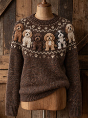 Women's Vintage Cockapoo Dogs Yoke Isle Print crew neck sweater gracestitchs