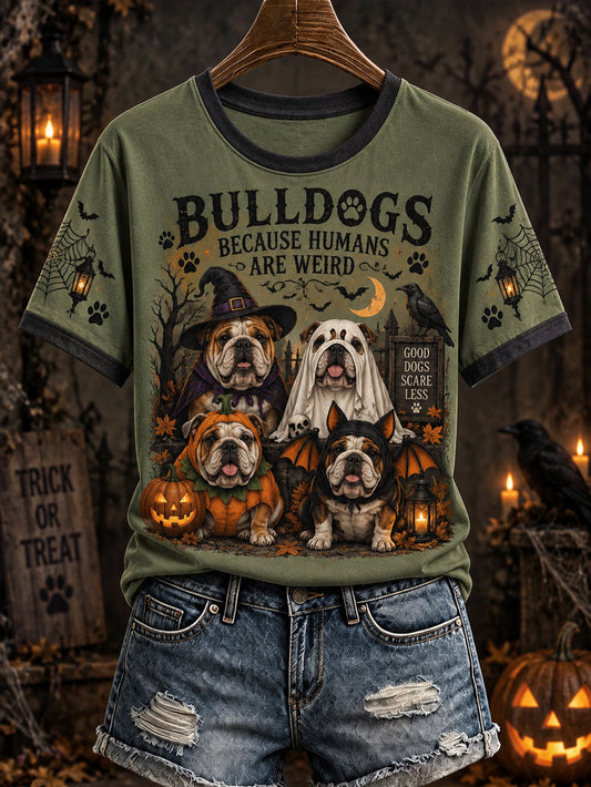 Women's Halloween Dog Pattern Design Casual Short Sleeve T-shirt gracestitchs