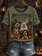 Women's Halloween Dog Pattern Design Casual Short Sleeve T-shirt gracestitchs