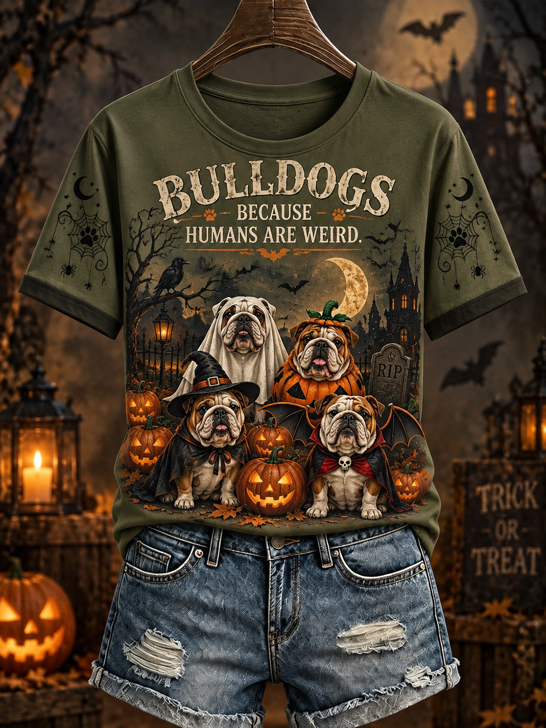 Women's Halloween Dog Pattern Design Casual Short Sleeve T-shirt gracestitchs