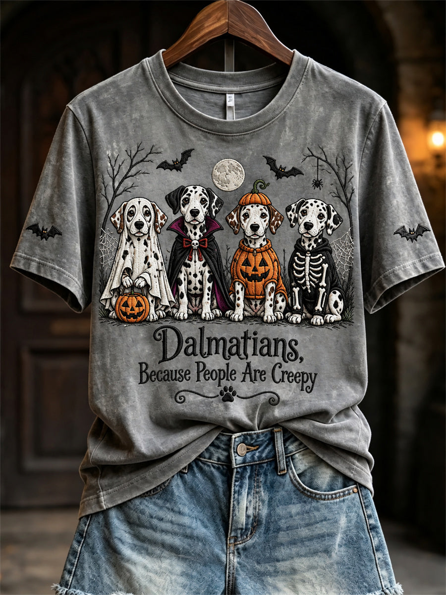 Women's Dalmatians Because People Are Creepy Halloween Dogs Print short-sleeved T-shirt gracestitchs