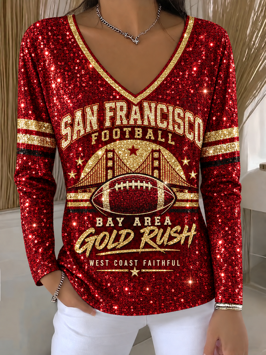 Women's Football Gameday Gift For Football Fans V-Neck T-Shirt gracestitchs