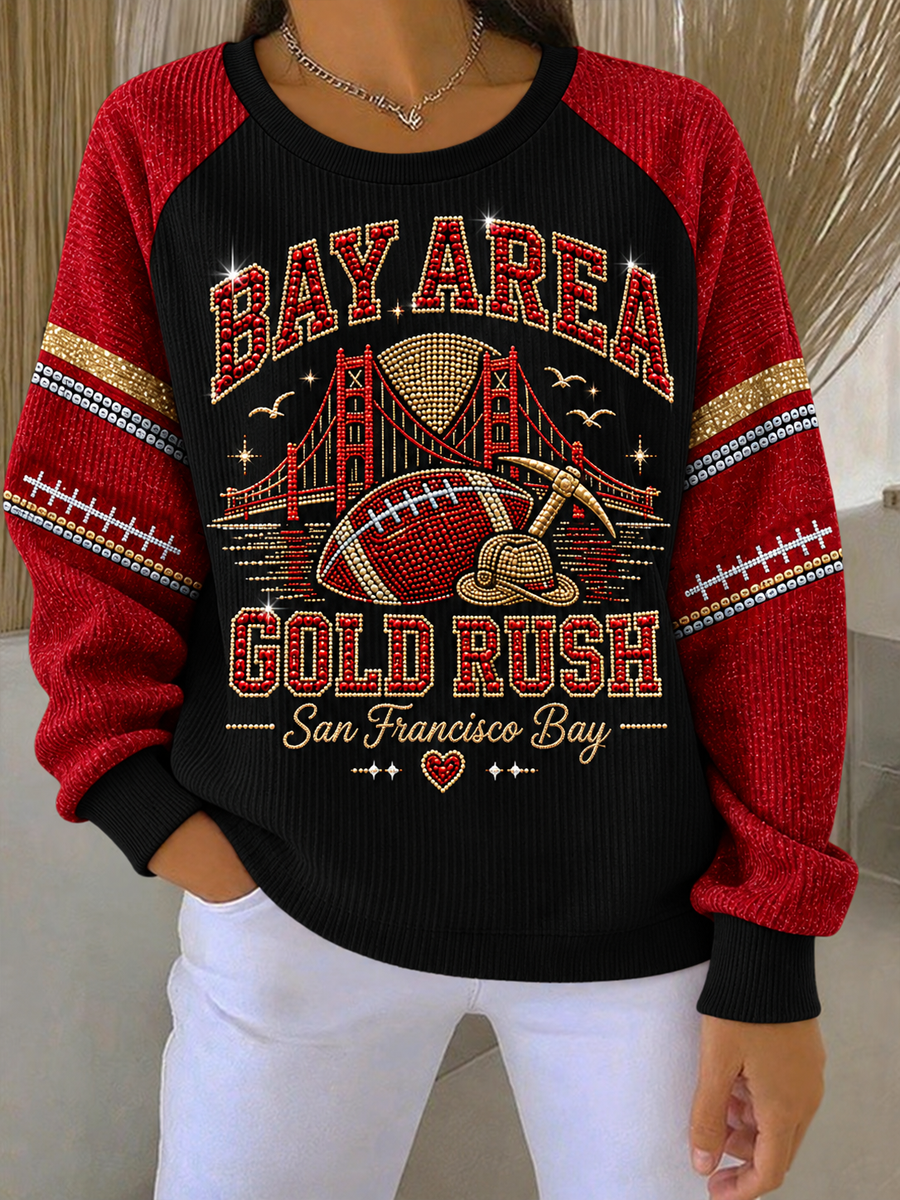 Women's Football Gameday Gift For Football Fans Ribbed Round-Neck Sweatshirt gracestitchs