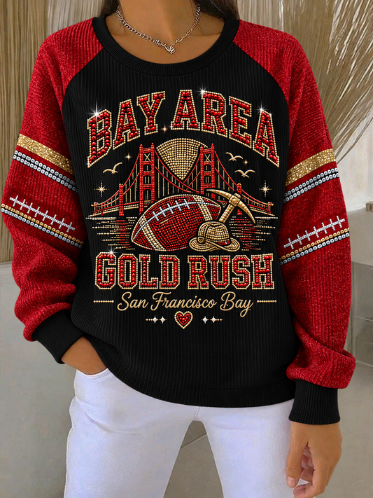 Women's Football Gameday Gift For Football Fans Ribbed Round-Neck Sweatshirt gracestitchs