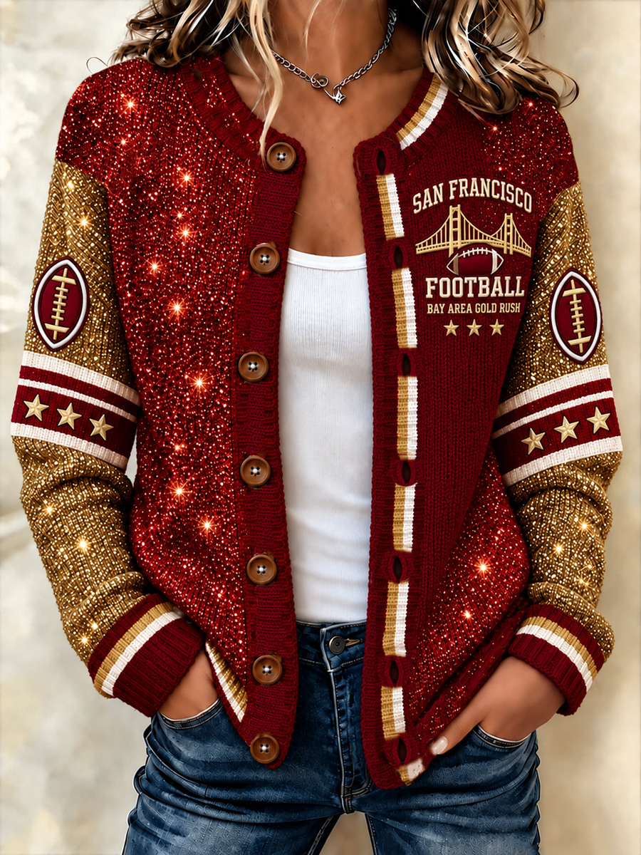 Women's Football Gameday Gift For Football Fans Cardigan-Style Knit Jacket gracestitchs