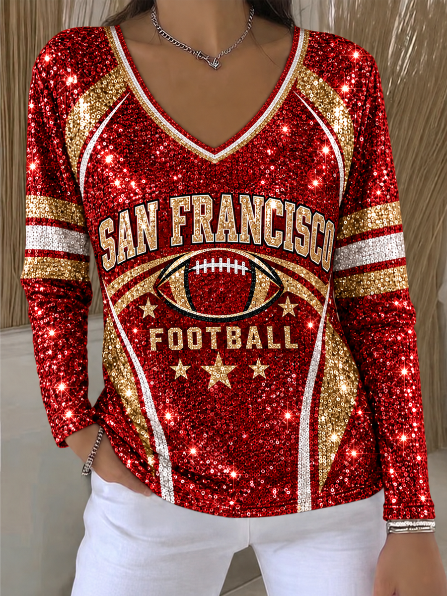 Women's Football Gameday Gift For Football Fans V-Neck T-Shirt gracestitchs