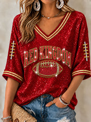 Women's Red Kingdom Mid-length Sleeves V-Neck T-Shirt gracestitchs