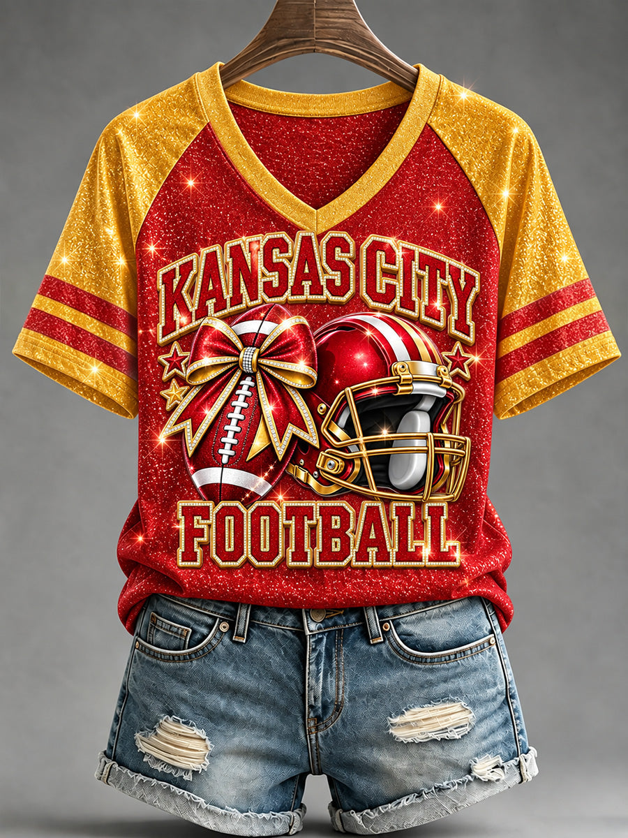 Women's Football Gameday Gift For Football Fans V-Neck Tee gracestitchs