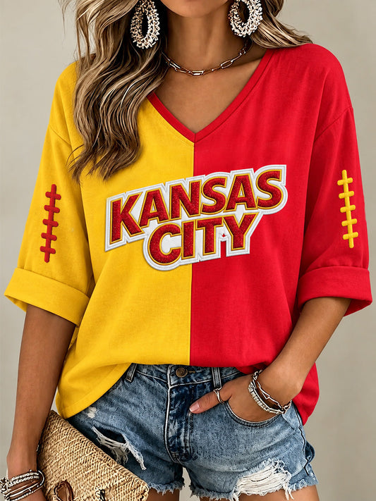 Women's Football Gameday Gift For Football Fans V-Neck Tee gracestitchs
