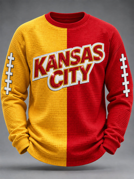 Men's Football Gameday Gift For Football Fans Waffle Long Sleeve T-Shirt gracestitchs