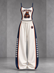 Women's Chicago Football Lover Bear Art Printed Sets gracestitchs