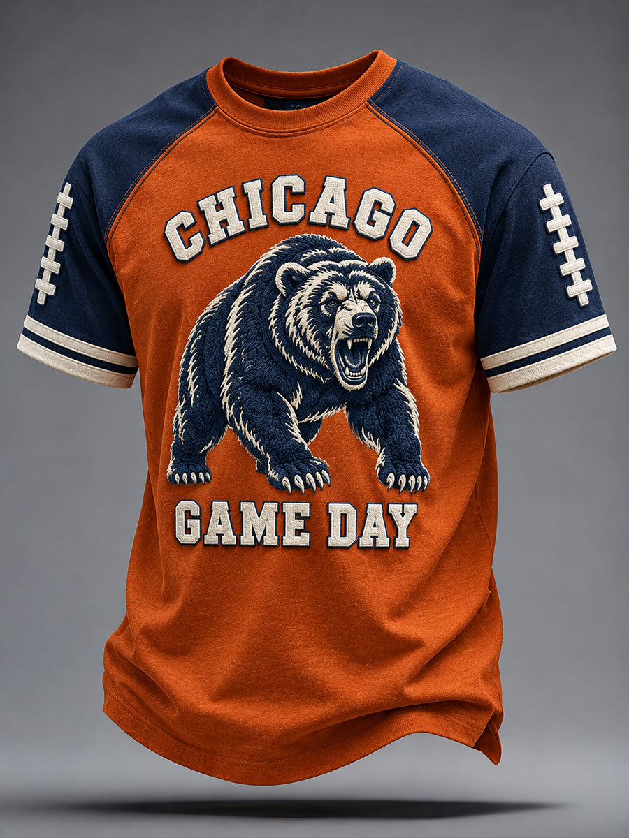 Men's Chicago Football Lover Bear Art Printed T-shirt gracestitchs