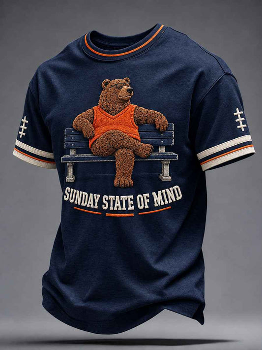 Men's Chicago Football Lover Bear Art Printed T-shirt