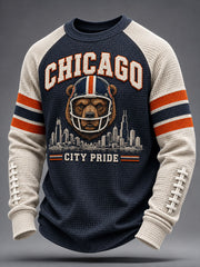 Men's Chicago Football Lover Bear Art Printed Waffle Sweatshirt gracestitchs