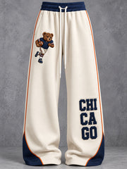 Women's Chicago Football Lover Bear Art Printed Sweatpants gracestitchs