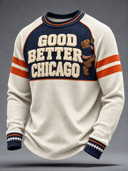 Men's Chicago Football Lover Bear Art Printed Waffle Sweatshirt gracestitchs