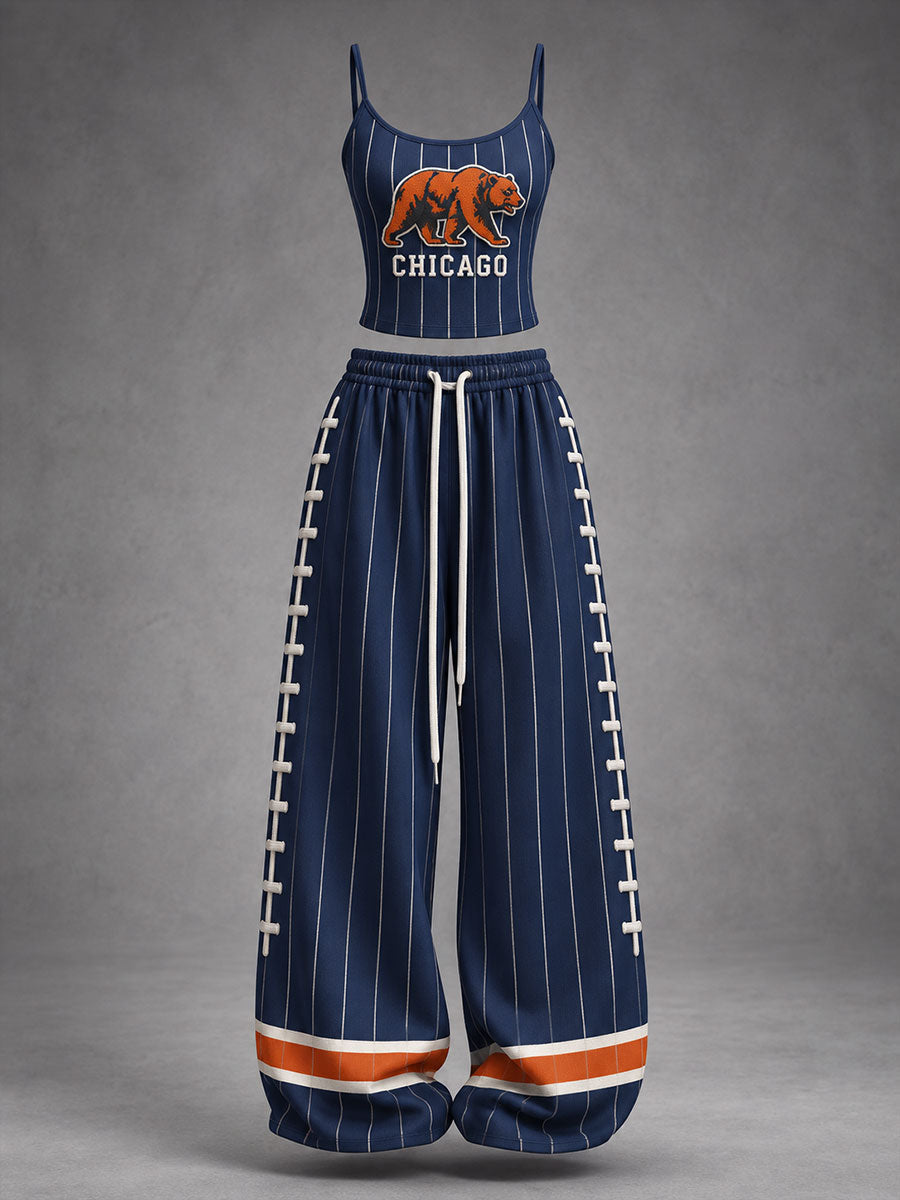 Women's Chicago Football Lover Bear Art Printed Sets gracestitchs