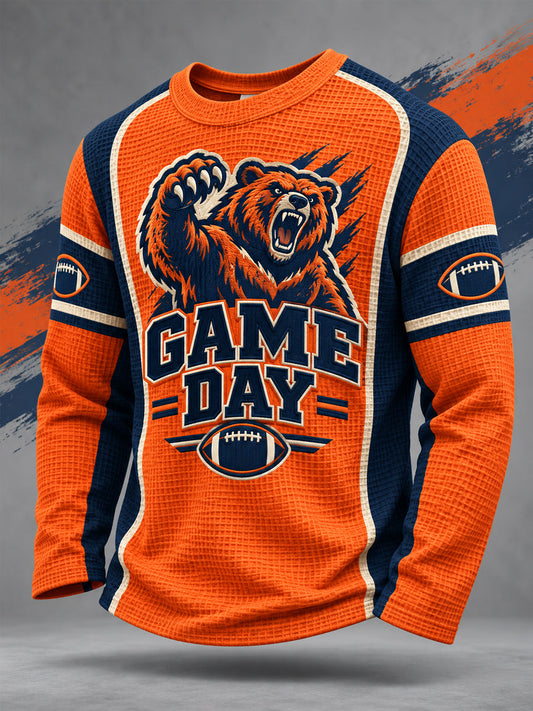 Men's Football Gameday Gift For Football Fans Casual Waffle Long Sleeve T-Shirt gracestitchs