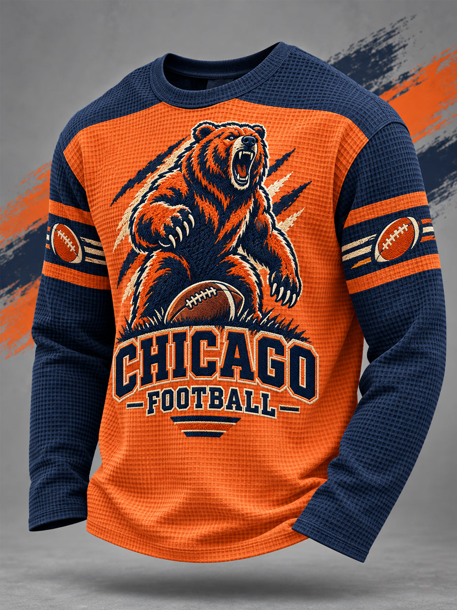 Men's Football Gameday Gift For Football Fans Casual Waffle Long Sleeve T-Shirt gracestitchs