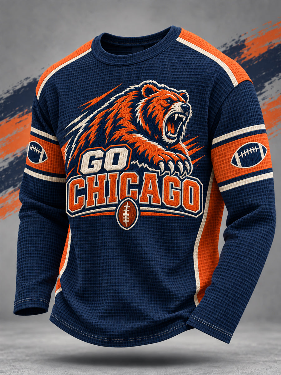 Men's Football Gameday Gift For Football Fans Casual Waffle Long Sleeve T-Shirt gracestitchs