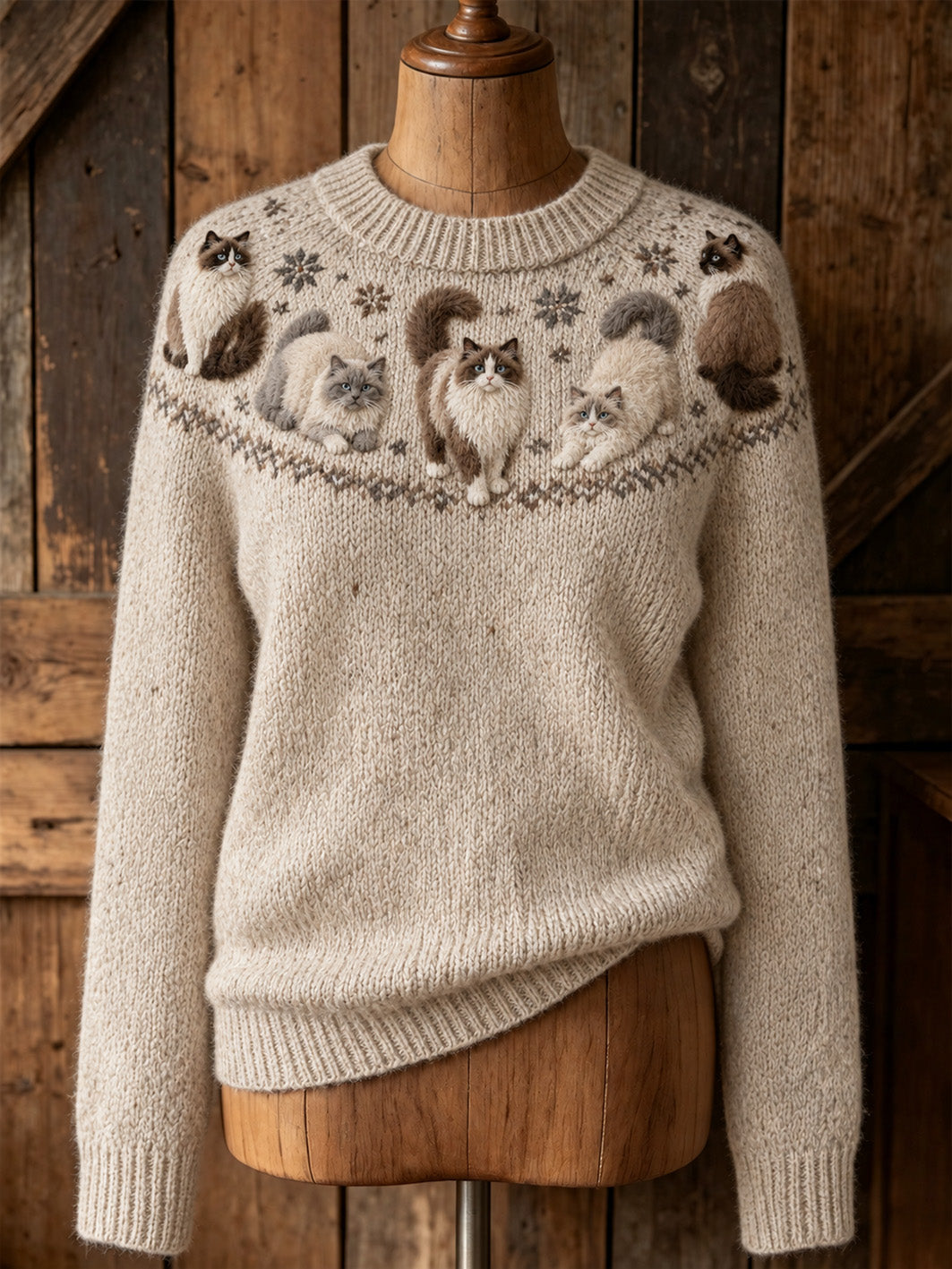Women's cute cat design casual long-sleeve sweater gracestitchs