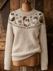 Women's cute cat design casual long-sleeve sweater gracestitchs