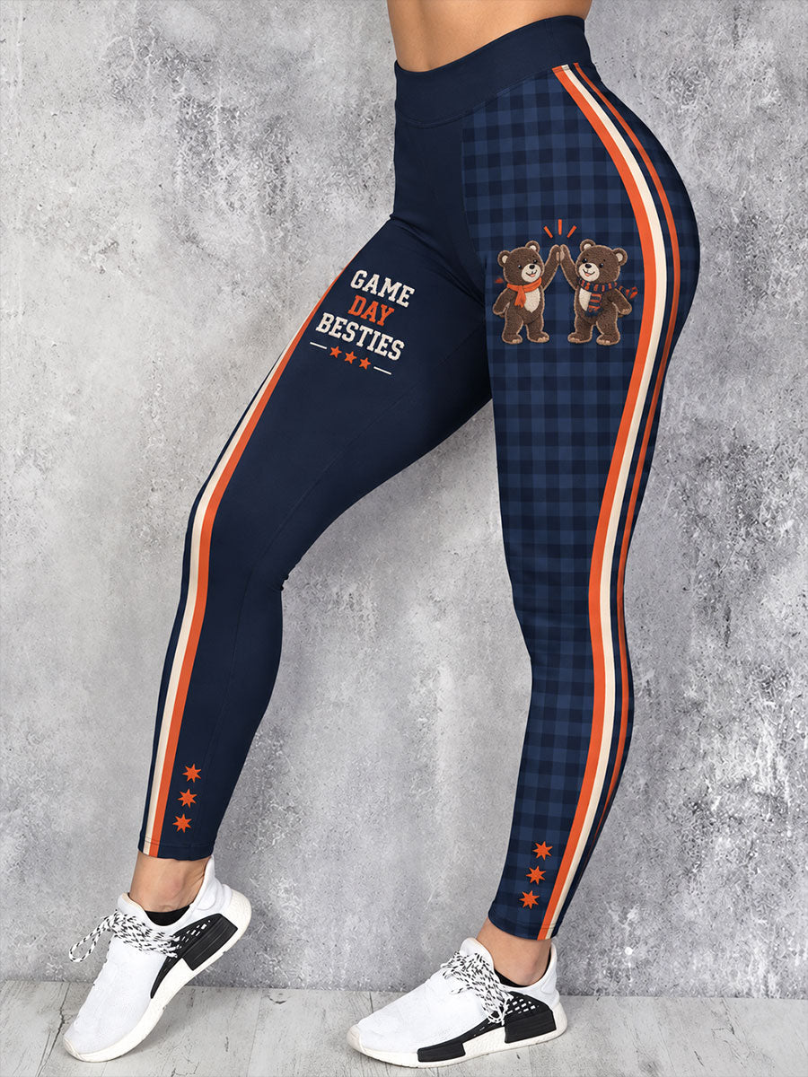 Women's Chicago Football Lover Bear Art Printed Leggings gracestitchs