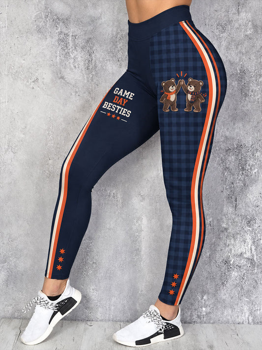 Women's Chicago Football Lover Bear Art Printed Leggings gracestitchs