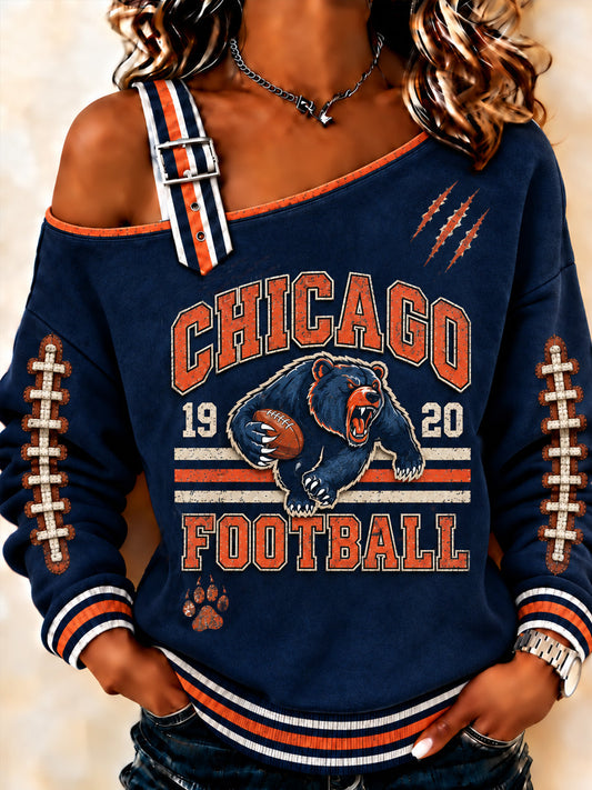 Women's Football Gameday Gift For Football Fans Print Casual Off-Shoulder Sweatshirt gracestitchs