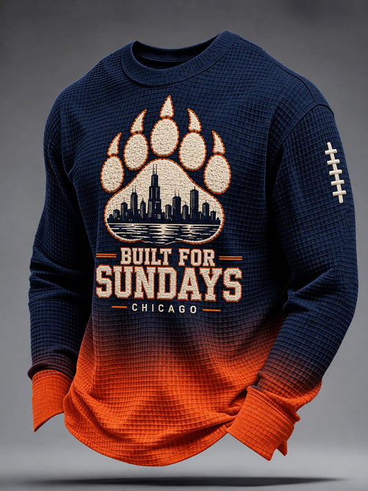 Men's Chicago Football Lover Bear Art Printed Waffle Sweatshirt gracestitchs