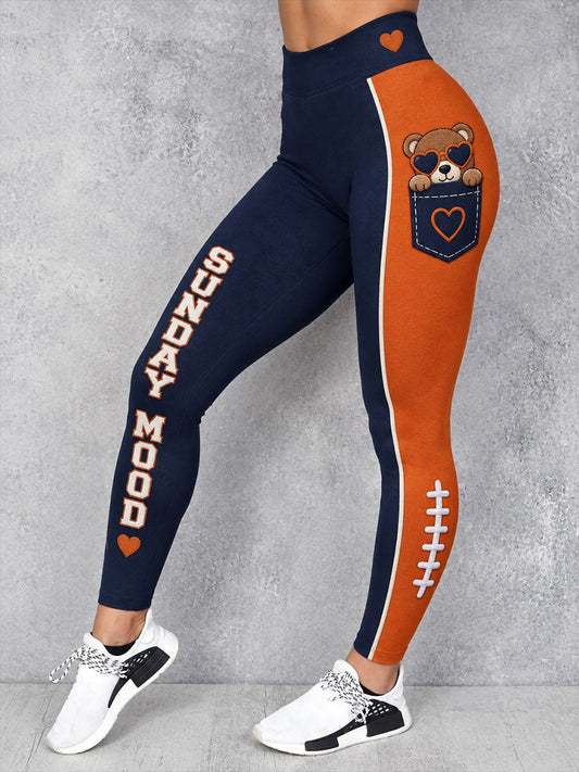 Women's Chicago Football Lover Bear Art Printed Leggings gracestitchs