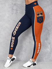 Women's Chicago Football Lover Bear Art Printed Leggings gracestitchs