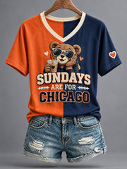 Women's Chicago Football Lover Bear Art Printed T-shirt gracestitchs