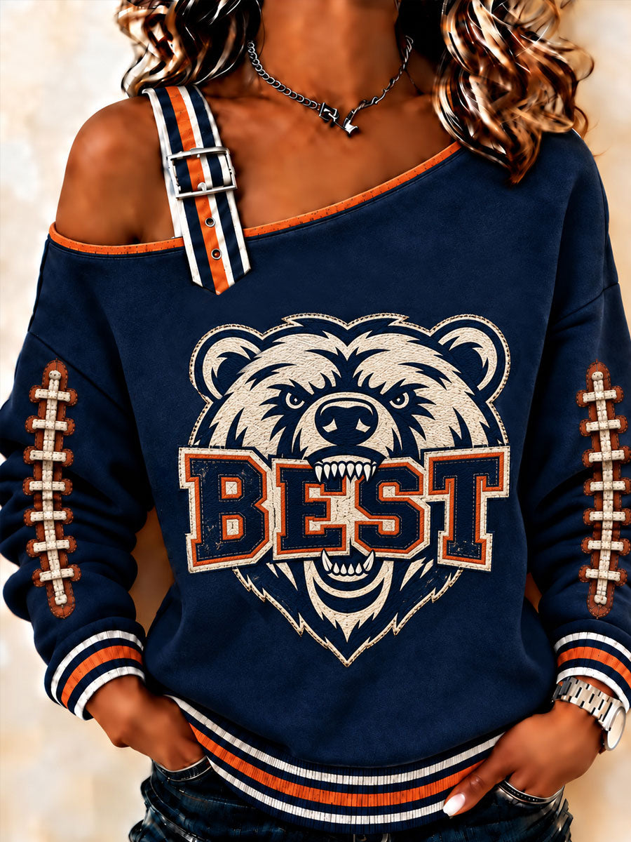 Women's Football Gameday Gift For Football Fans Print Casual Off-Shoulder Sweatshirt gracestitchs