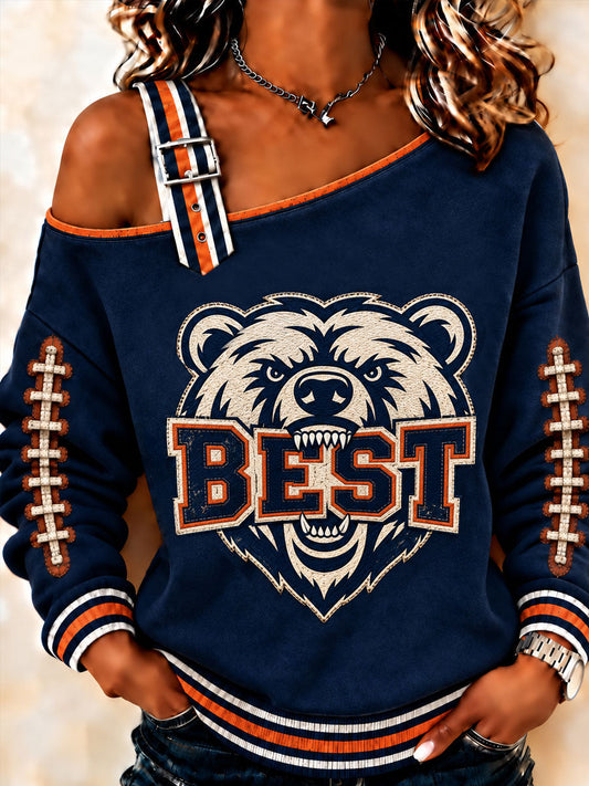 Women's Football Gameday Gift For Football Fans Print Casual Off-Shoulder Sweatshirt gracestitchs