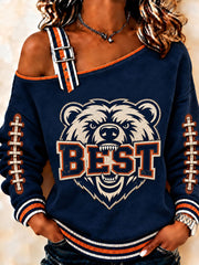 Women's Football Gameday Gift For Football Fans Print Casual Off-Shoulder Sweatshirt gracestitchs