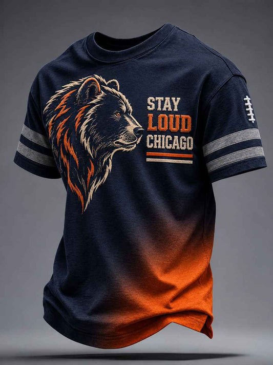 Men's Chicago Football Lover Bear Art Printed T-shirt