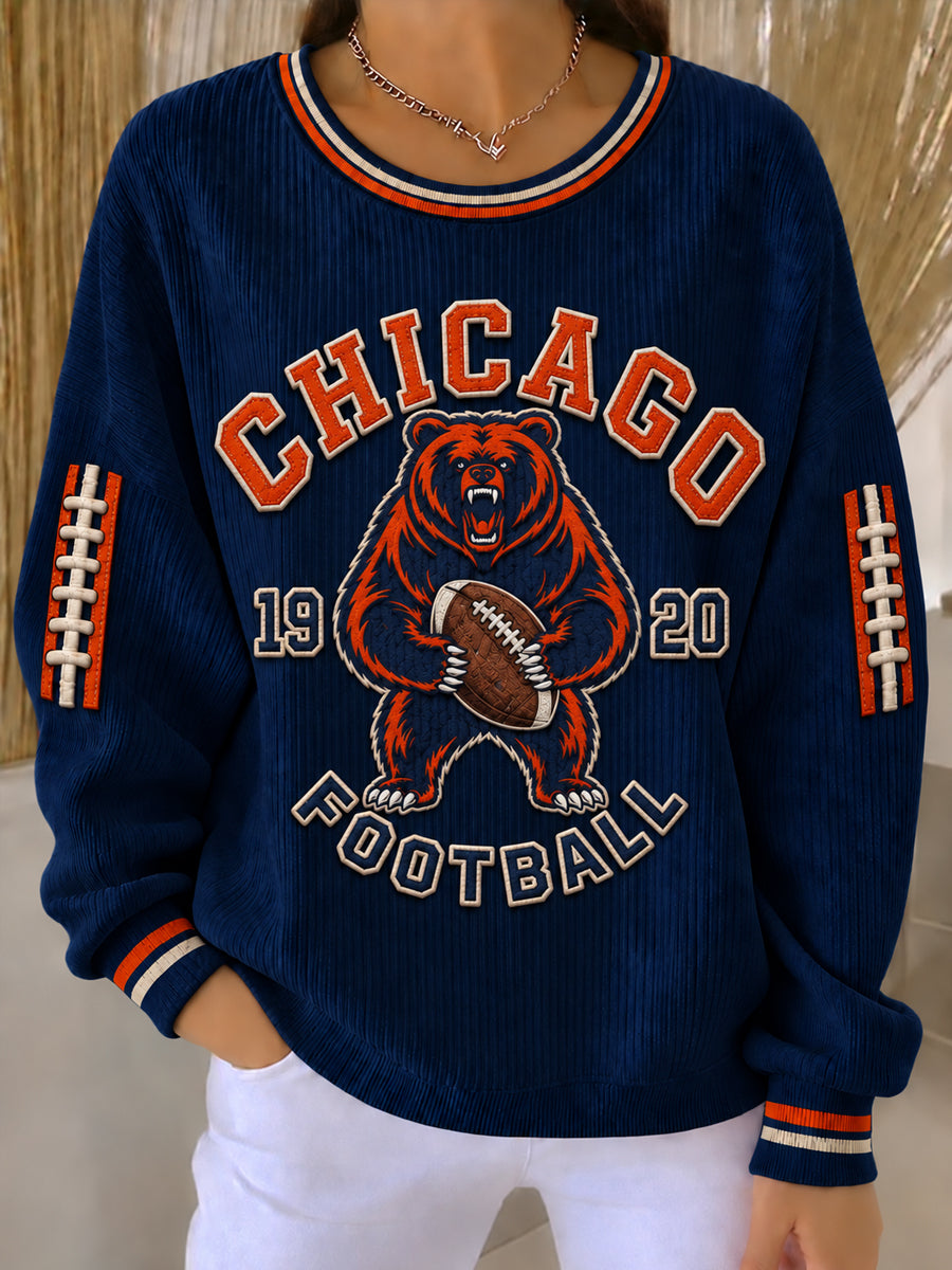 Women's Football Gameday Gift For Football Fans Print Ribbed Round-Neck Sweatshirt gracestitchs