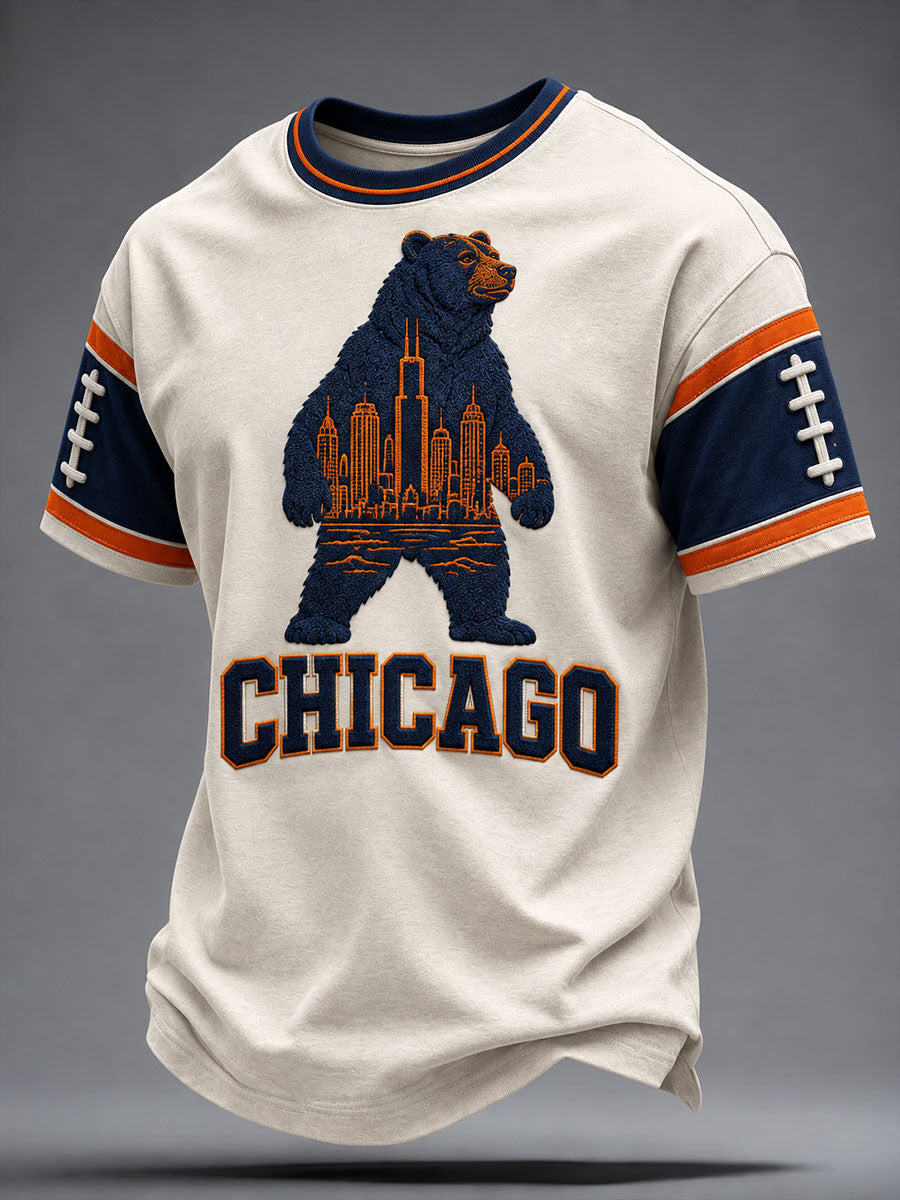 Men's Chicago Football Lover Bear Art Printed T-shirt gracestitchs