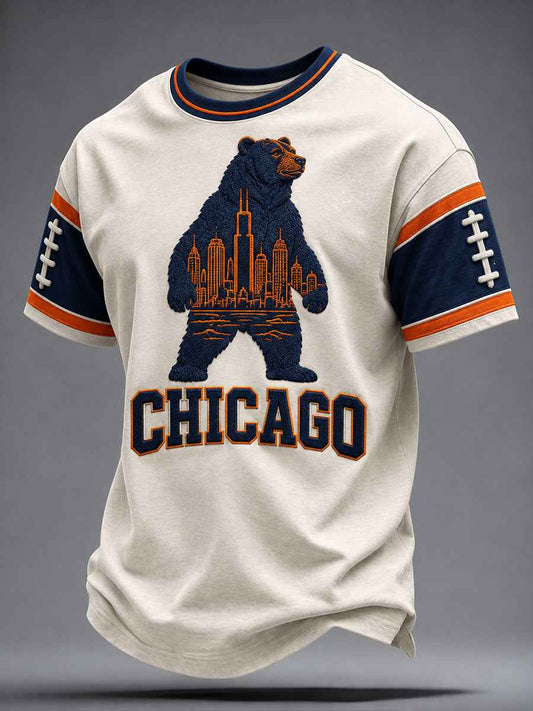 Men's Chicago Football Lover Bear Art Printed T-shirt
