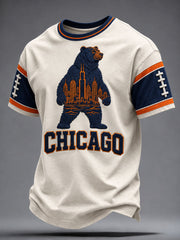 Men's Chicago Football Lover Bear Art Printed T-shirt gracestitchs