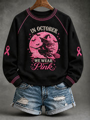 Women's In October We Wear Pink Witch Print Sweatshirt gracestitchs