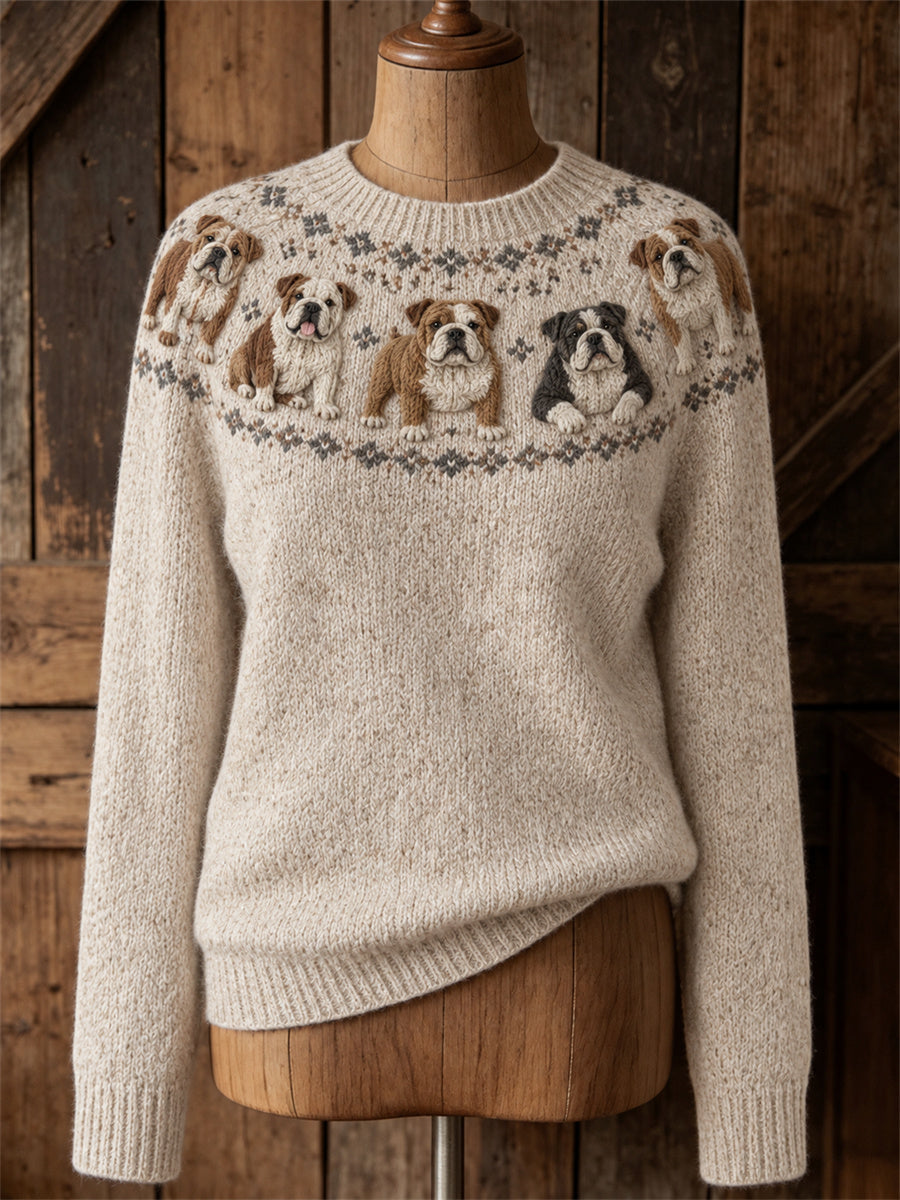 Women's Vintage Bulldogs Yoke Isle Print crew neck sweater gracestitchs