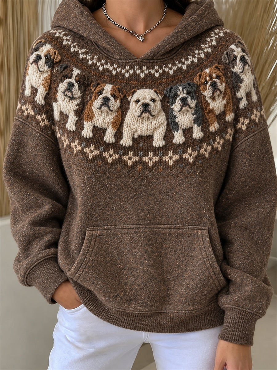 Women's Vintage Bulldogs Yoke Isle Print Loose Fit Hoodie gracestitchs